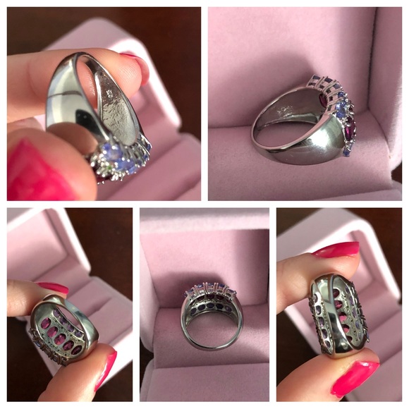 GENUINE Unheated Oval Rhodolite Garnet 6x4mm Tanzanite 925 Silver Ring Size 7 - Picture 14 of 17